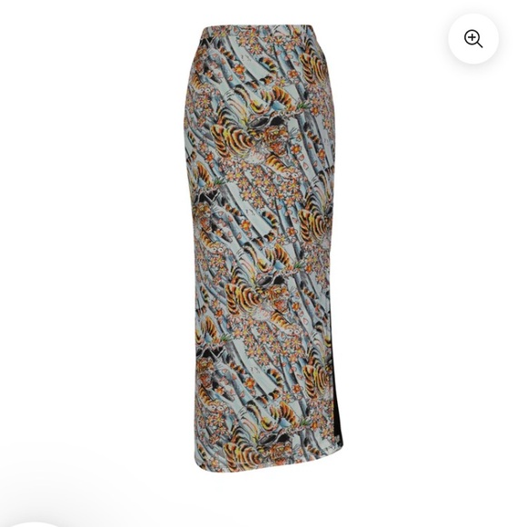 Ed Hardy sky blue tiger print mesh maxi skirt lined NWT M artsy wearable art - Picture 1 of 8